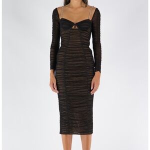 Self-Portrait Black Ruched Midi Dress with Embellished Straps NEW WITH TAG!
